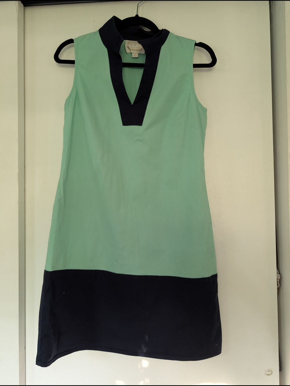 Sail to Sable Mint and Navy V-Neck Colorblock Midi Dress